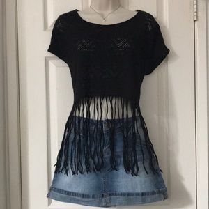 Black Fringe Hippie Bohemian Crop Top